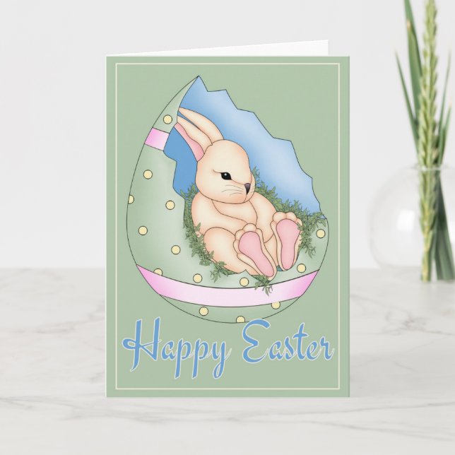 Easter Bunny Green Easter Egg Happy Easter Card (Front)