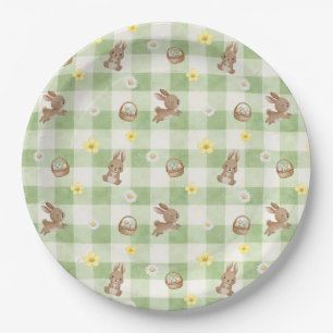 Easter Bunny Green Gingham Paper Plate