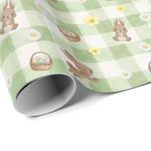 Easter Bunny Green Gingham Wrapping Paper