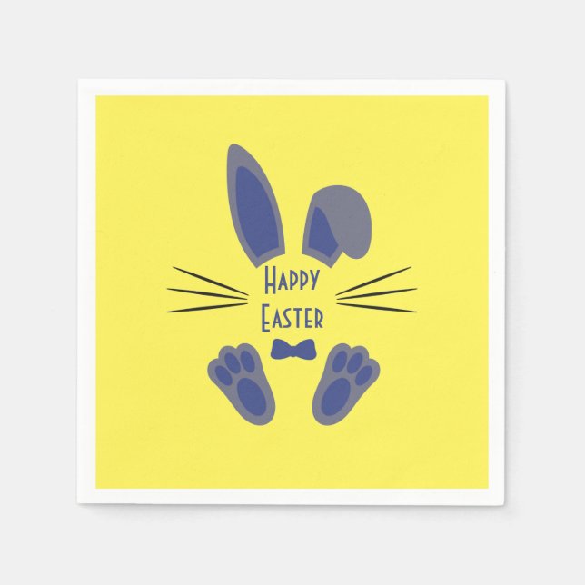 Easter Bunny Happy Easter Blue and Yellow Napkin (Front)