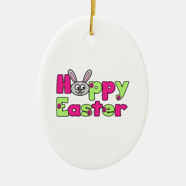Easter Bunny Happy Easter Eggs Ceramic Ornament (Front)