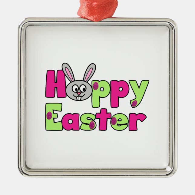 Easter Bunny Happy Easter Eggs Metal Ornament (Front)