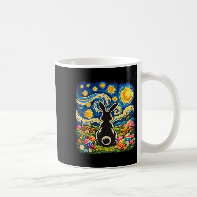Easter Bunny Happy Easter Eggs Van Gogh Starry Coffee Mug (Right)