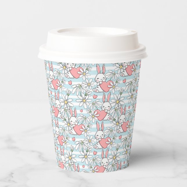 Easter Bunny, Hearts and Daisies Paper Cups (Front)