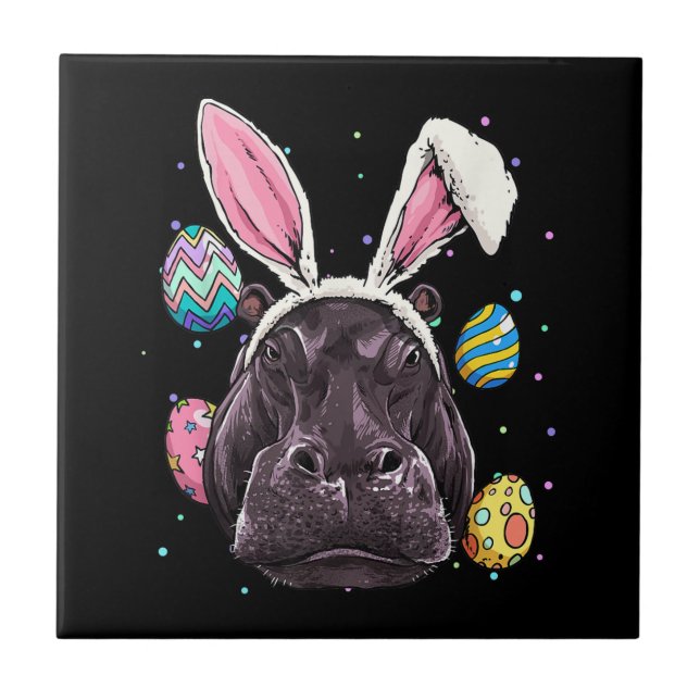 Easter Bunny Hippo Funny Easter Hippo Gifts Ceramic Tile (Front)