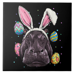 Easter Bunny Hippo Funny Easter Hippo Gifts Ceramic Tile