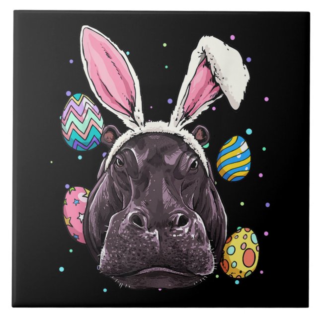 Easter Bunny Hippo Funny Easter Hippo Gifts Ceramic Tile (Front)