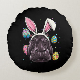 Easter Bunny Hippo Funny Easter Hippo Gifts Round Cushion