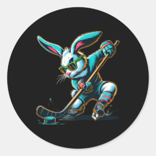 Easter Bunny Hockey Player Rabbit Egg Men Women Bo Classic Round Sticker