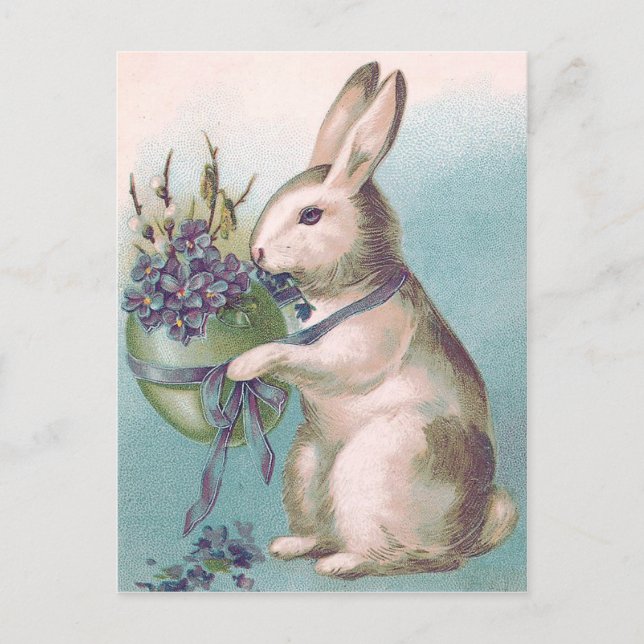 Easter Bunny Holding Coloured Egg Holiday Postcard (Front)