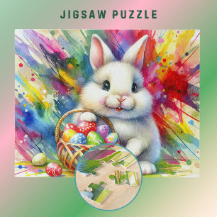 Easter Bunny holding Colourful Eggs in Basket - Jigsaw Puzzle