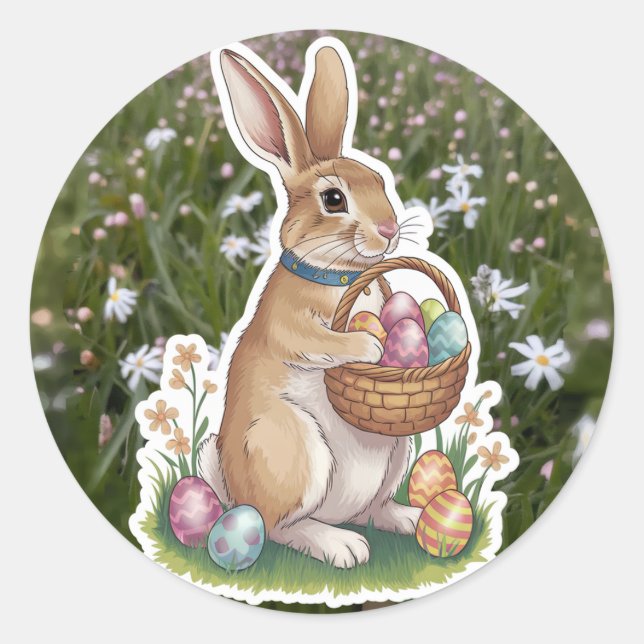 Easter Bunny Holding Egg Sticker (Front)