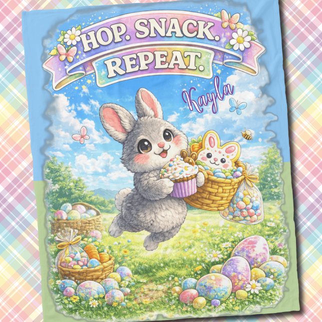 Easter Bunny Hop Snack Repeat Pastel  Fleece Blanket (Creator Uploaded)