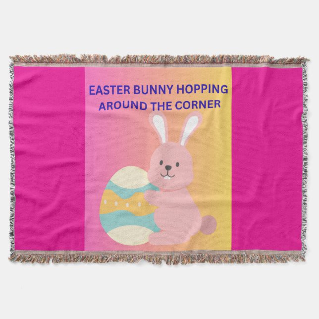 Easter Bunny Hopping Around the Corner Throw Blanket (Front)