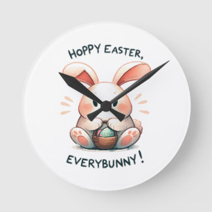 Easter Bunny Hoppy Easter, Everybunny! Round Clock