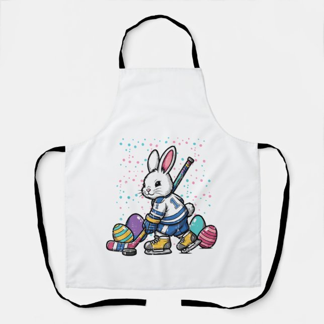 Easter Bunny Ice Hockey Player Eggs Rabbit Boys Ki Apron (Front)