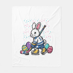 Easter Bunny Ice Hockey Player Eggs Rabbit Boys Ki Fleece Blanket