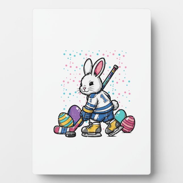Easter Bunny Ice Hockey Player Eggs Rabbit Boys Ki Plaque (Front)