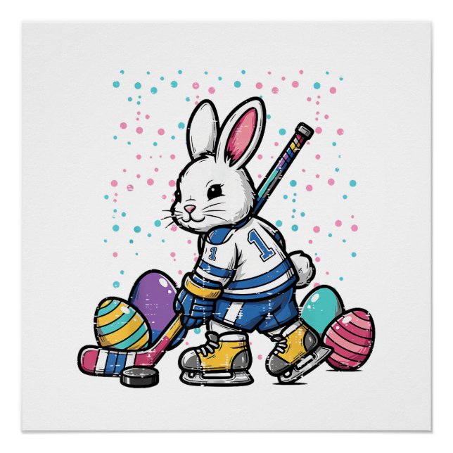 Easter Bunny Ice Hockey Player Eggs Rabbit Boys Ki Poster (Front)