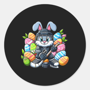 Easter Bunny Ice Hockey Player Lover Boys Girls Ki Classic Round Sticker