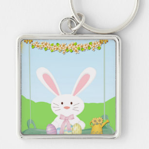 Easter bunny illustration key ring