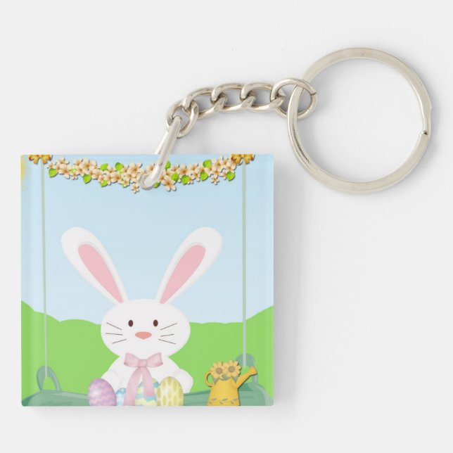 Easter bunny illustration key ring (Back)