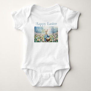 Easter Bunny in a meadow of Tulips Baby Bodysuit
