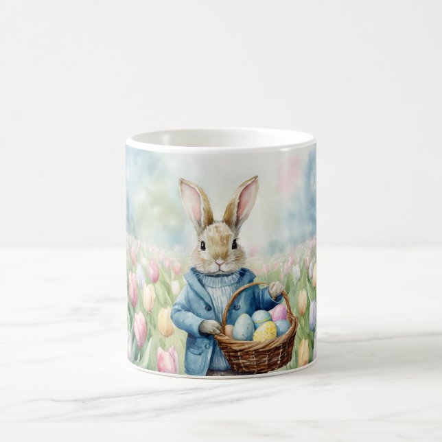 Easter Bunny in a meadow of Tulips Coffee Mug (Center)