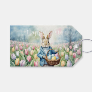 Easter Bunny in a meadow of Tulips Gift Tags