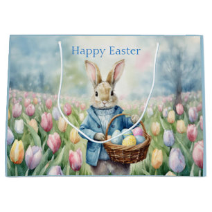 Easter Bunny in a meadow of Tulips Large Gift Bag