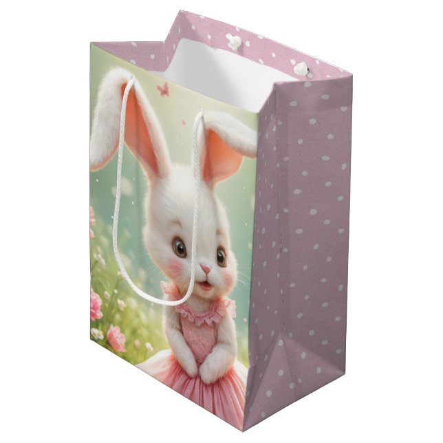Easter Bunny In a Pink Dress Medium Gift Bag (Front Angled)