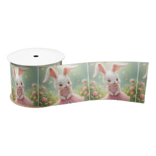 Easter Bunny In a Pink Dress Satin Ribbon