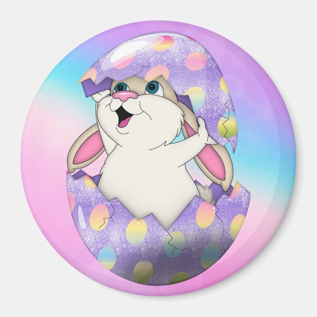 Easter bunny in a polka doted egg magnet (Front)