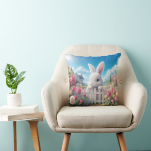 Easter Bunny In a Spring Garden Cushion