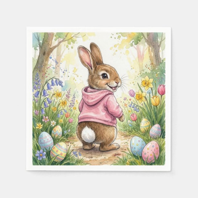 Easter Bunny in a Spring Garden Napkin (Front)