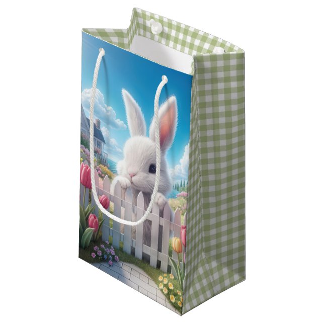 Easter Bunny In a Spring Garden Small Gift Bag (Front Angled)