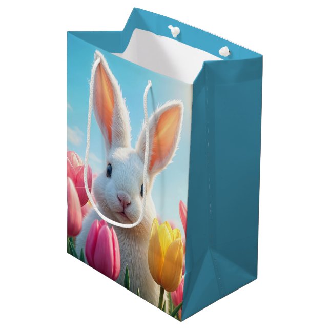 Easter Bunny In a Tulip Garden Medium Gift Bag (Front Angled)