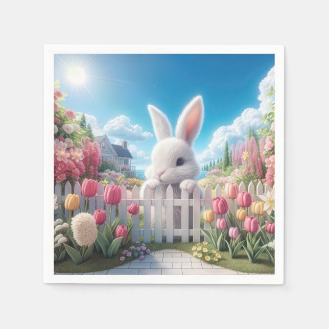 Easter Bunny In a Tulip Garden Napkin (Front)