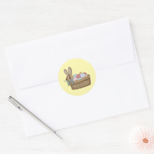 Easter Bunny in Basket with Eggs Classic Round Sticker