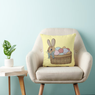 Easter Bunny in Basket with Eggs Cushion