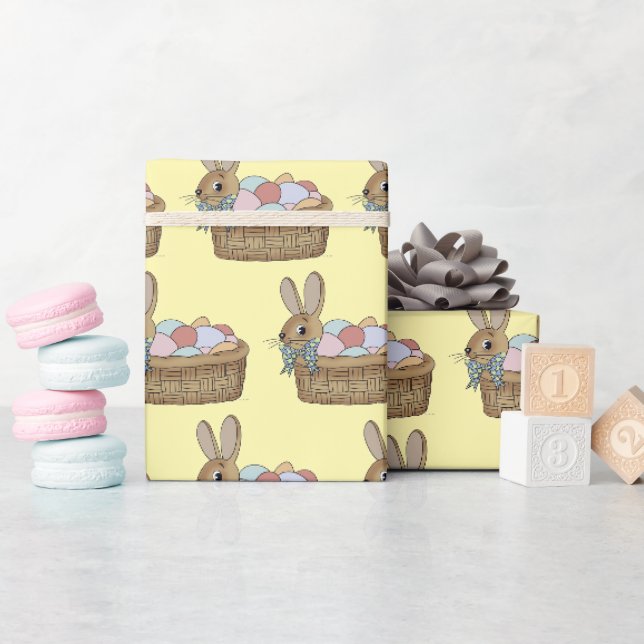 Easter Bunny in Basket with Eggs Wrapping Paper (Baby Shower)