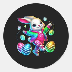 Easter Bunny In Hoodie With Eggs Classic Round Sticker