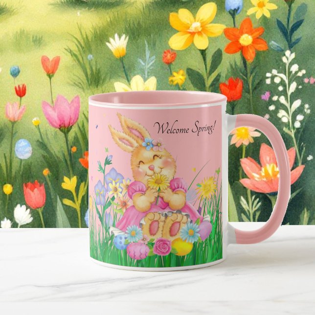 Easter Bunny in Pink Spring Time Flowers Gift Mug (Creator Uploaded)