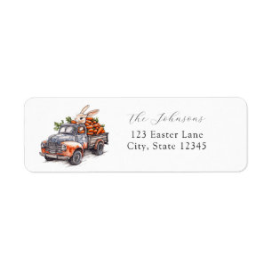 Easter bunny in rustic vintage truck return address label