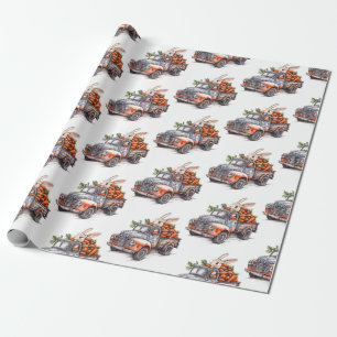 Easter bunny in rustic vintage truck wrapping paper