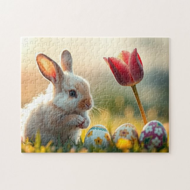 Easter bunny in spring jigsaw puzzle (Horizontal)