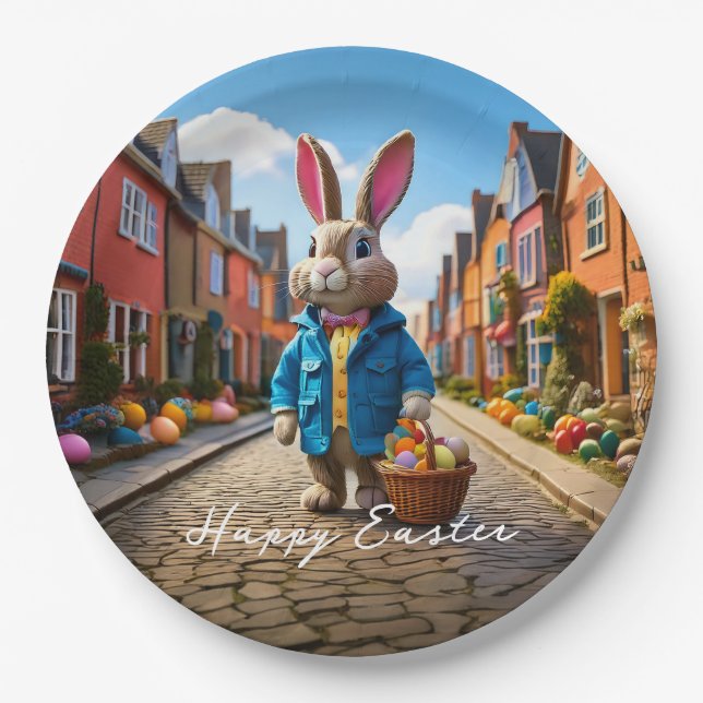 Easter bunny in the forest paper plate (Front)