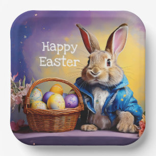 Easter bunny in the forest paper plate
