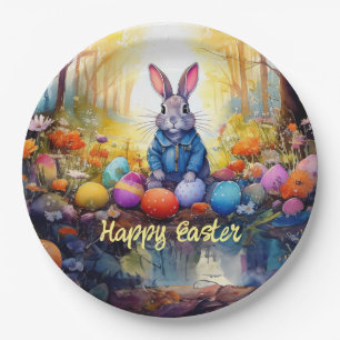Easter bunny in the forest paper plate