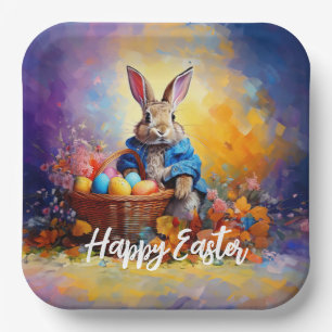 Easter bunny in the forest paper plate
